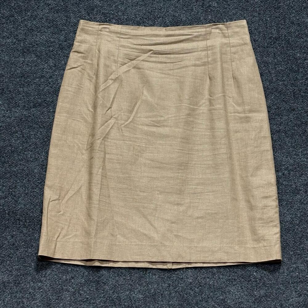 Adolfo International Skirt Womens 14 Beige Linen Knee Length Pencil Lined